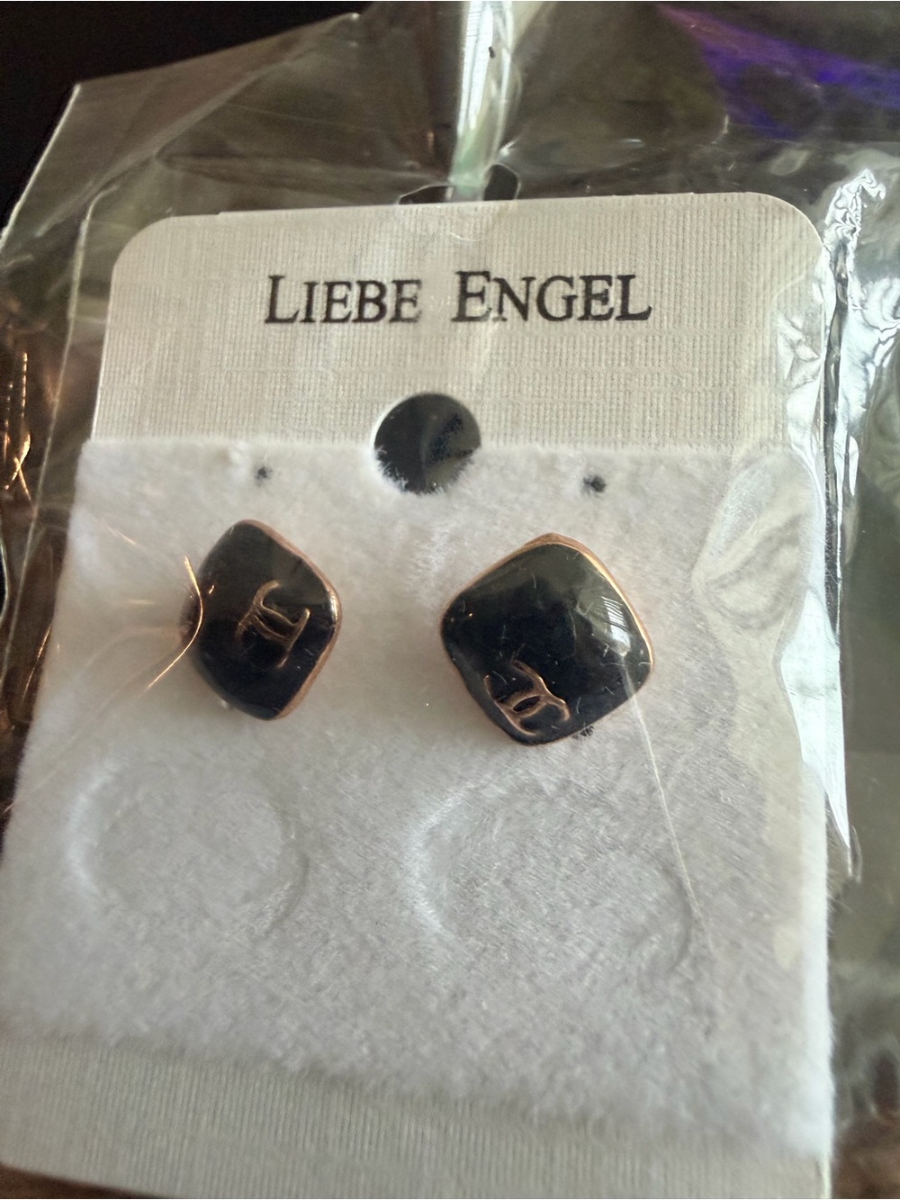 Black Square Stud Earrings with Gold Trim